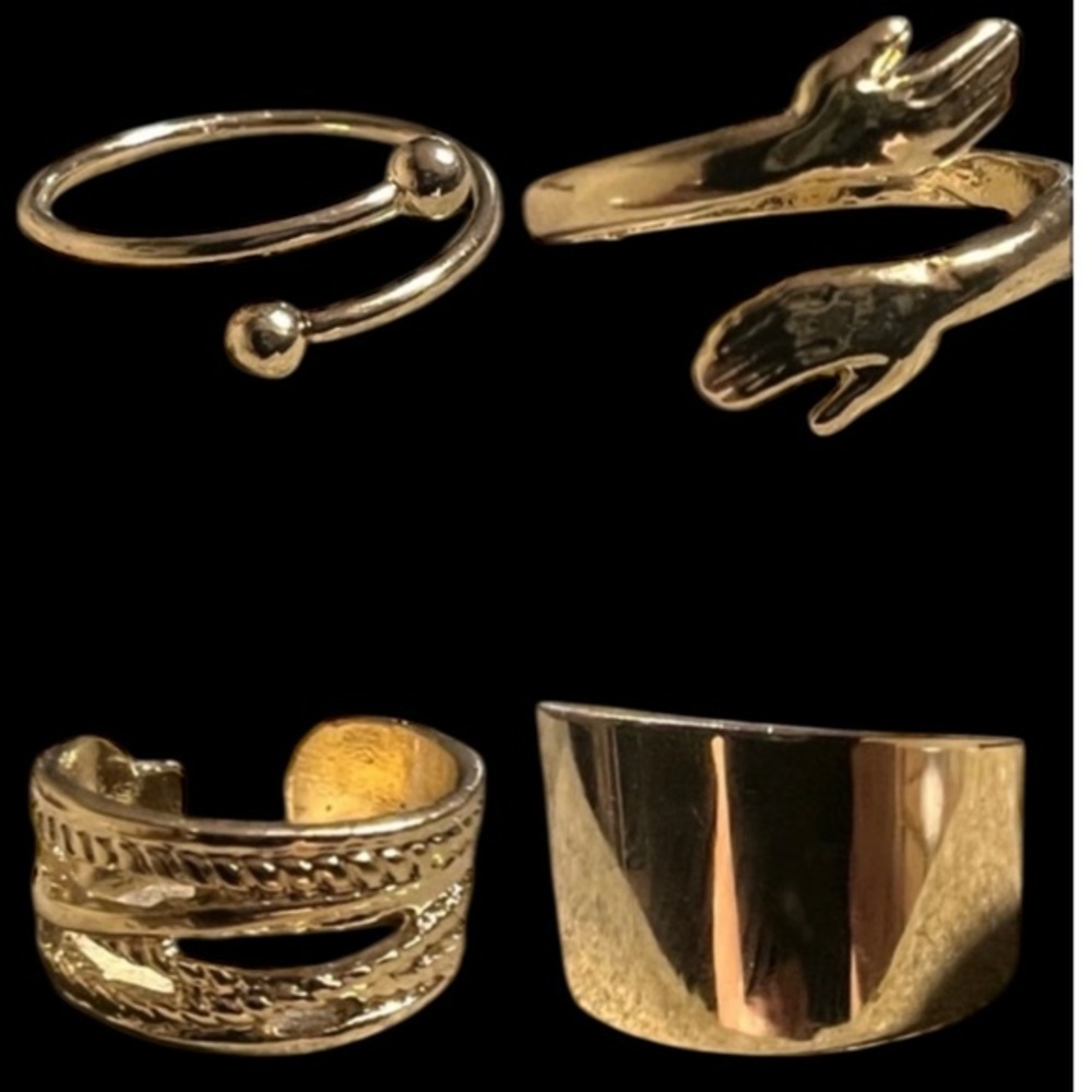4 Lot Rings Hugging hands, barbell, twist,cuff bangle bundle